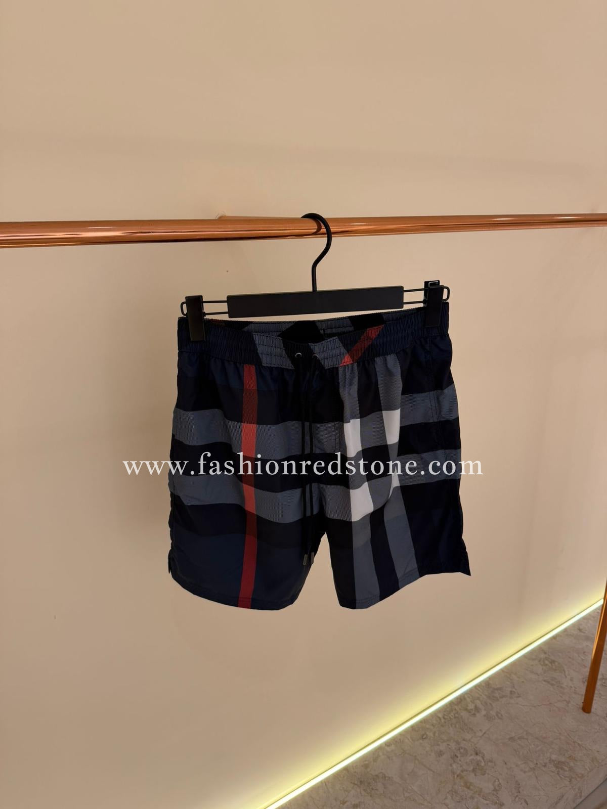 Burberry Geruite Zwemshort Met Trekkoord Navy Blue