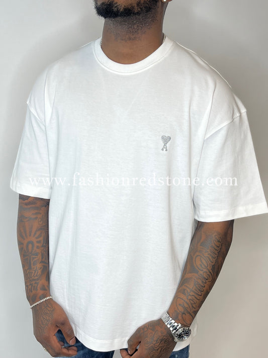 AMI Paris T-Shirt Met Logo-Reliëf White