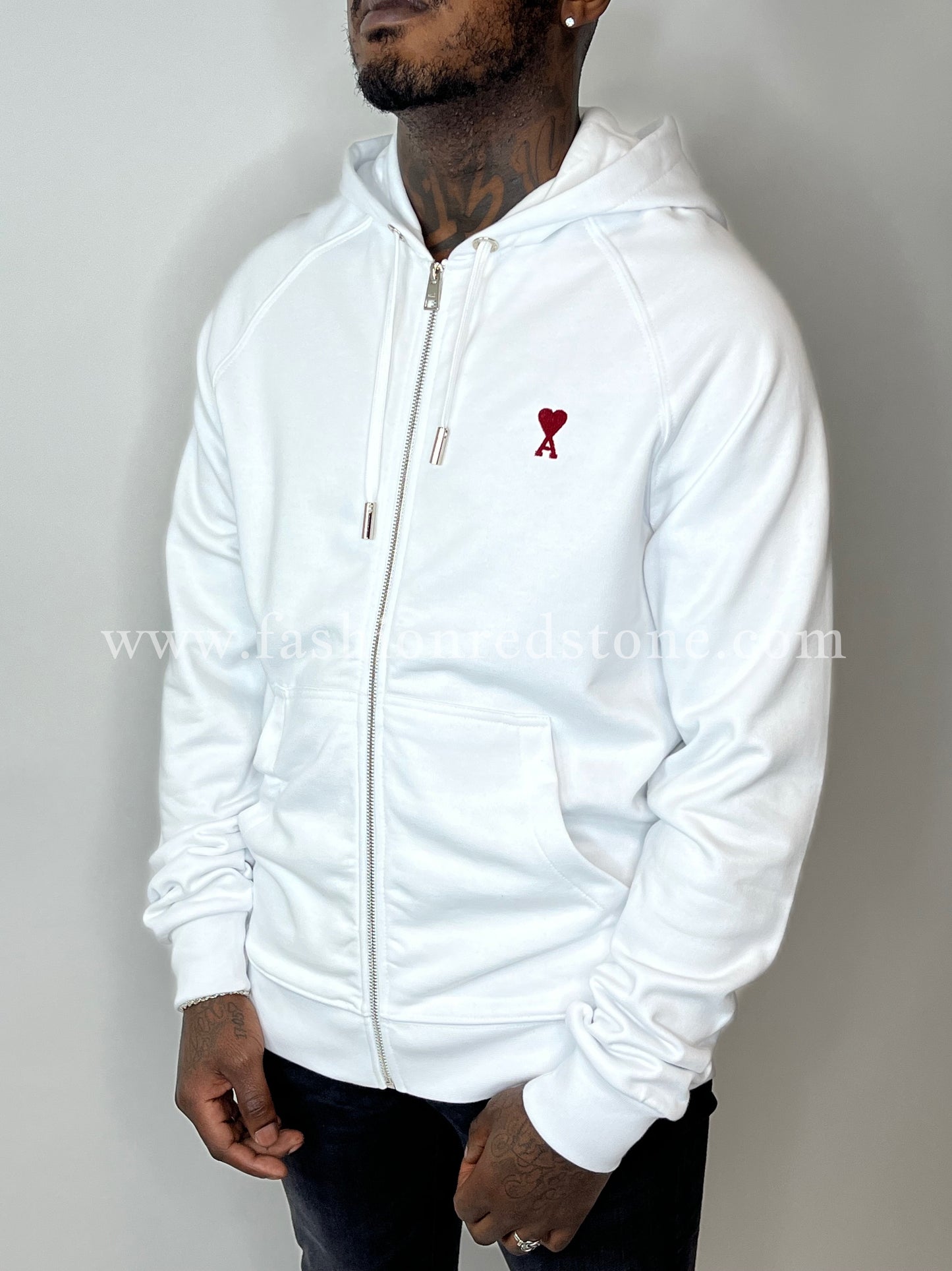 AMI Paris Hoodie Met Rits White
