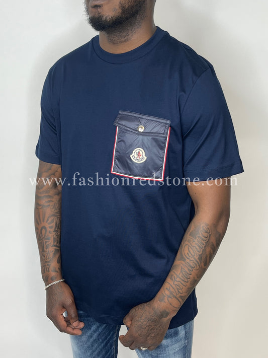 Moncler T-Shirt Met Borstzak En Logo Navy Blue