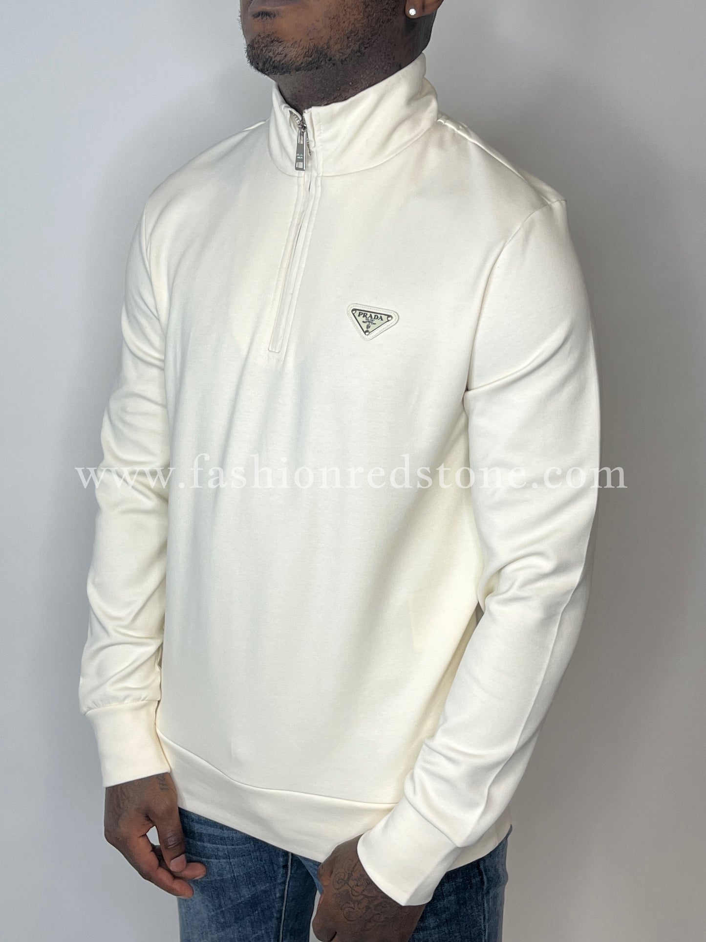 Prada Piqué Re-Nylon Half-Zip White