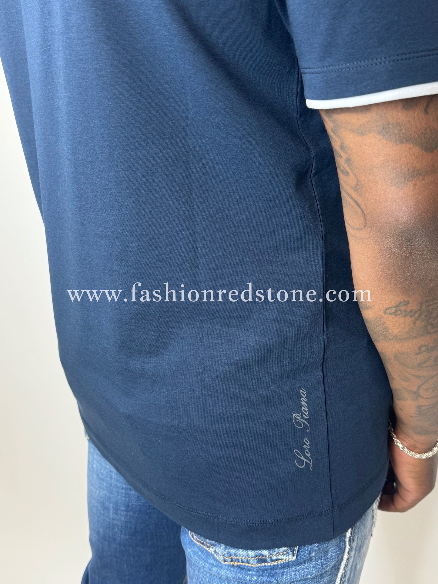 Loro Piana T-Shirt met Logoprint Mercesized Navy