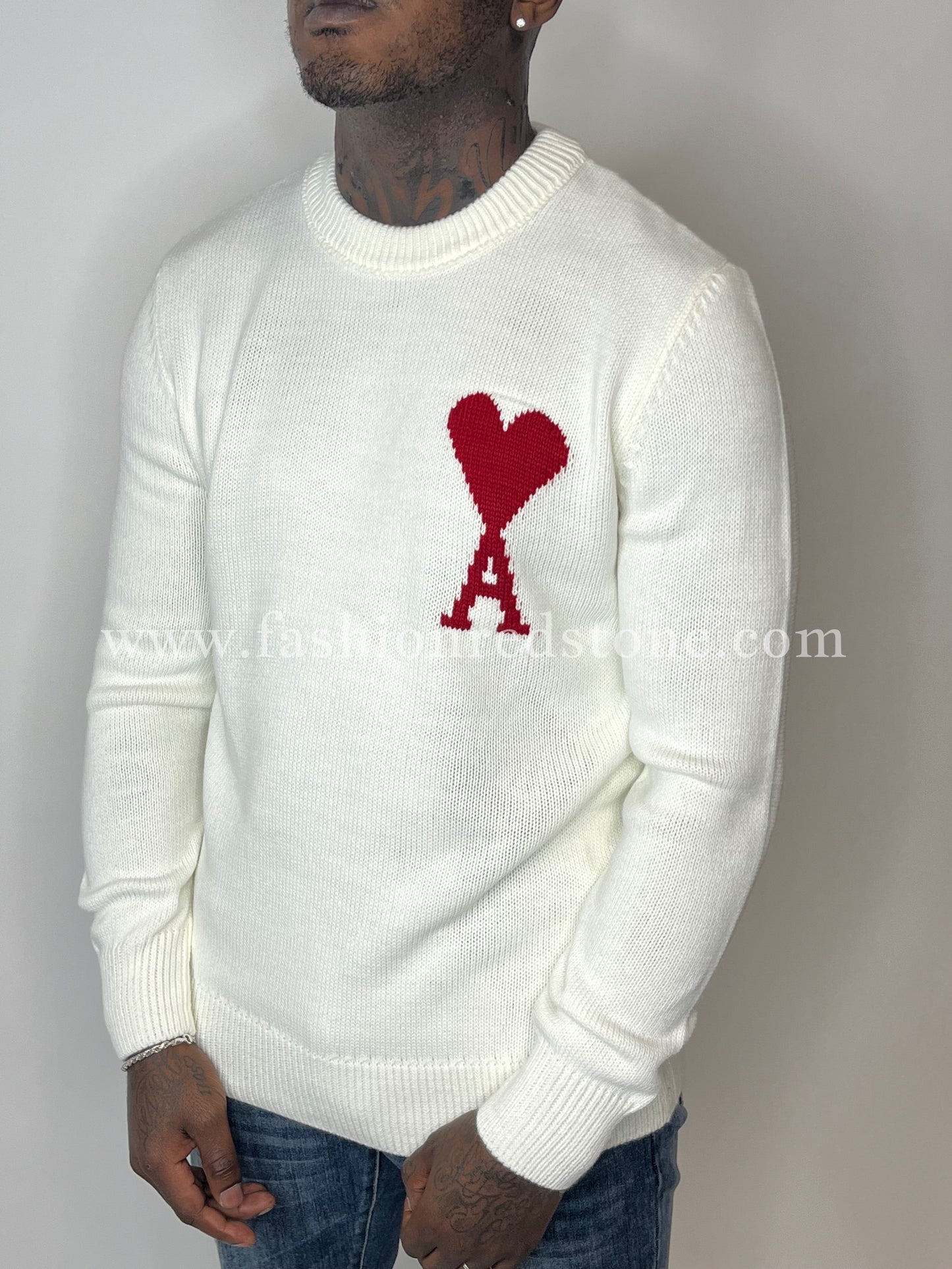 Ami Paris Red Ami De Coeur Sweater White