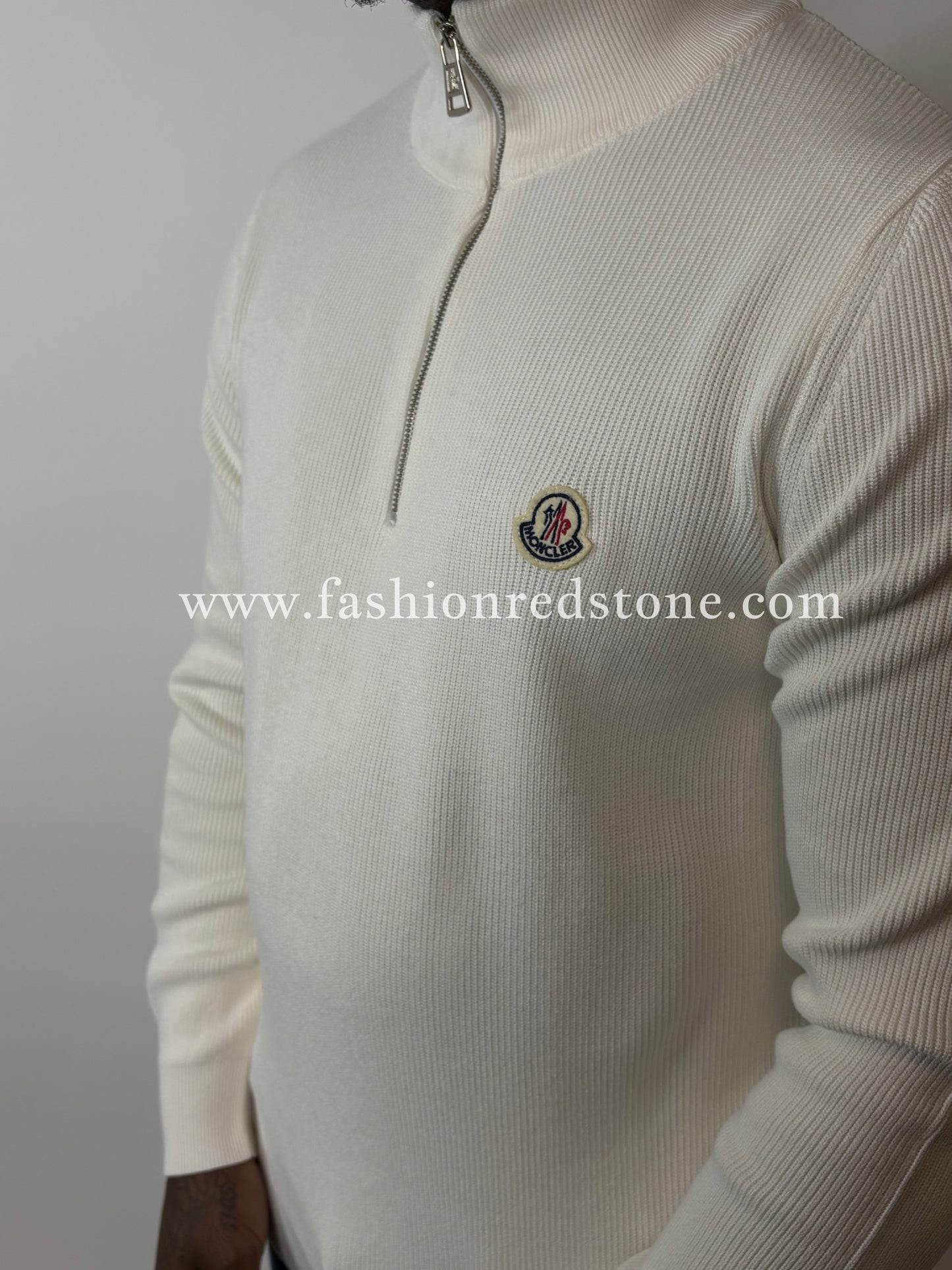 Moncler Half-Zip Sweater White