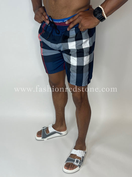 Burberry Geruite Zwemshort Met Trekkoord Navy Blue