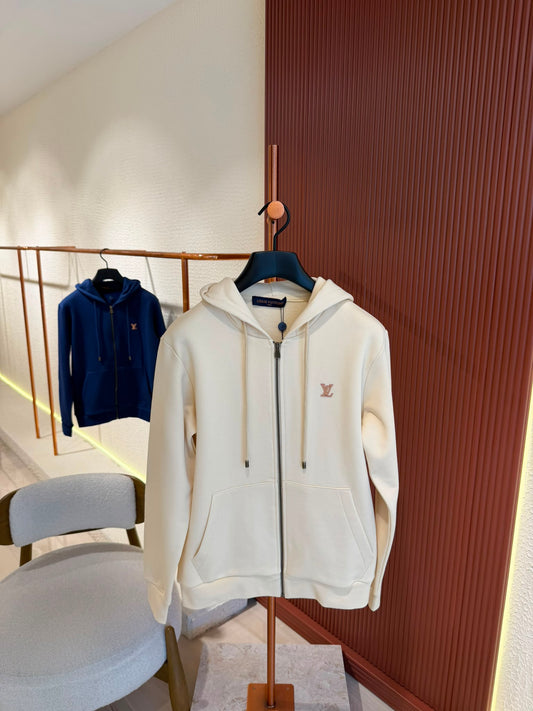 LV Zippered Hoodie with Signature Beige