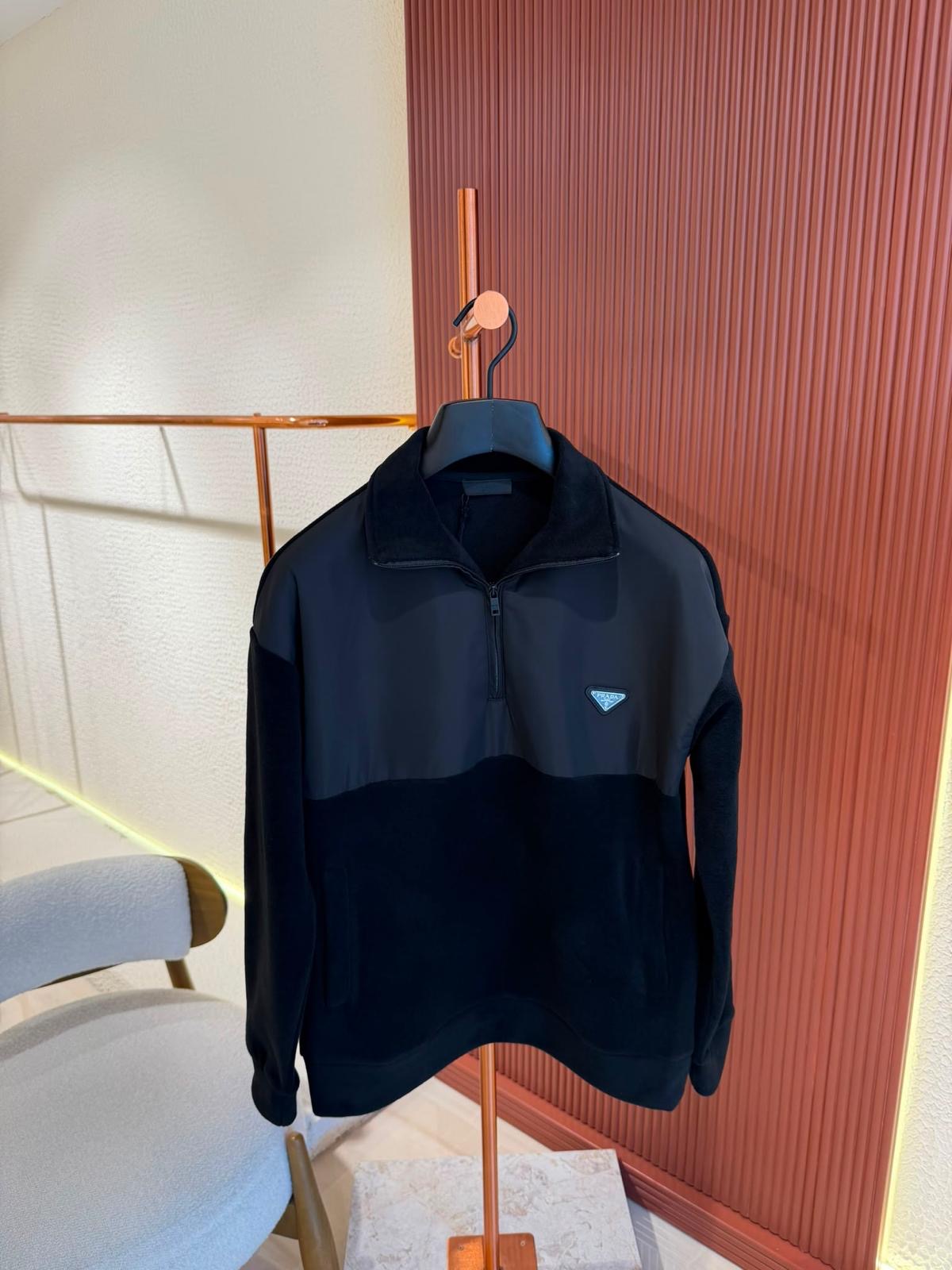 Prada Cotton-blend fleece half-zip sweatshirt