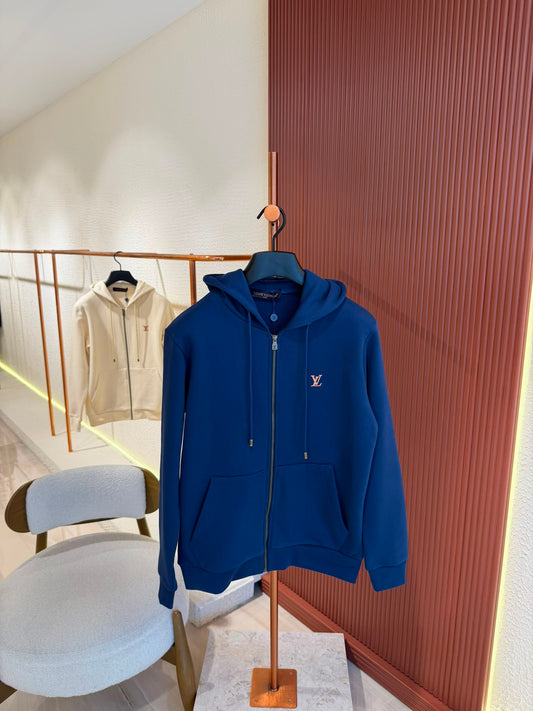 LV Zippered Hoodie with Signature Navy