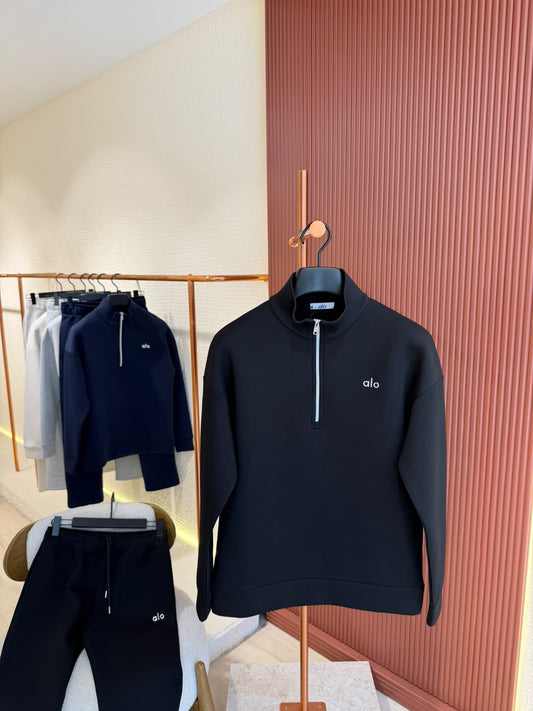 Alo Accolade 1/4 Zip Pullover Black Full Set
