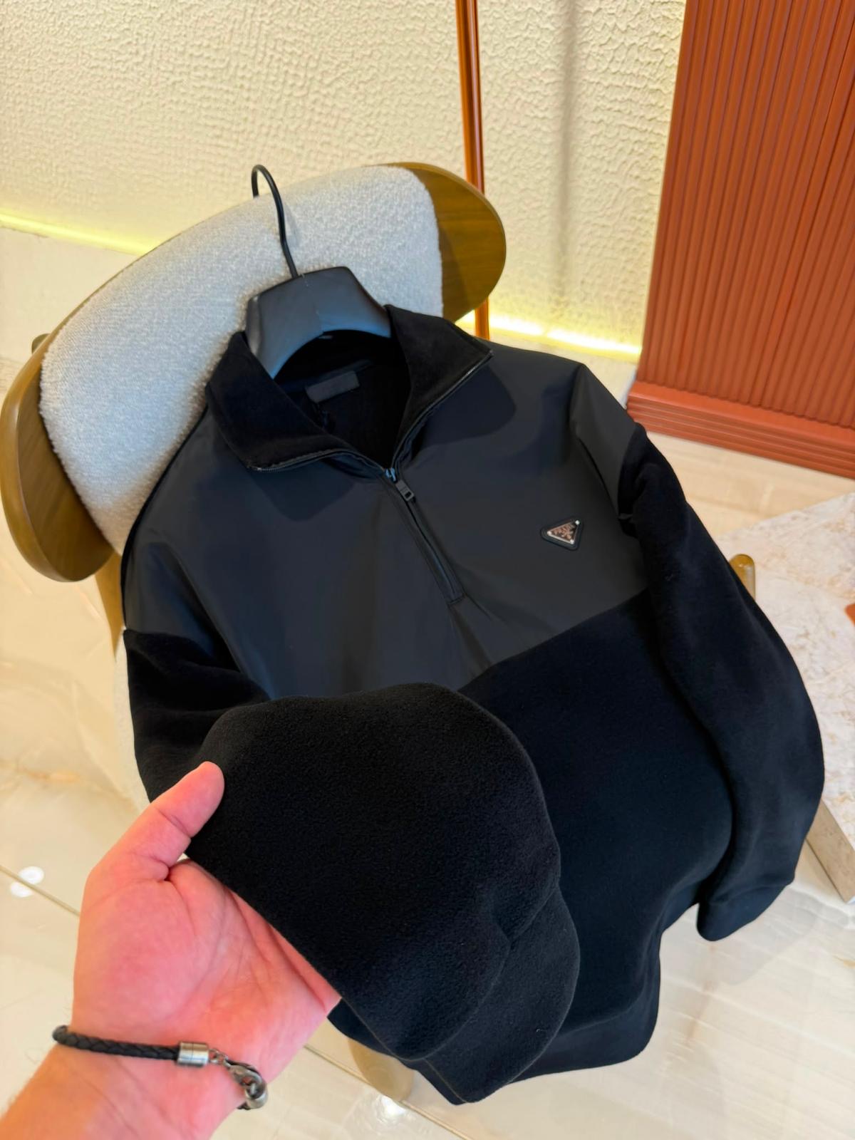Prada Cotton-blend fleece half-zip sweatshirt
