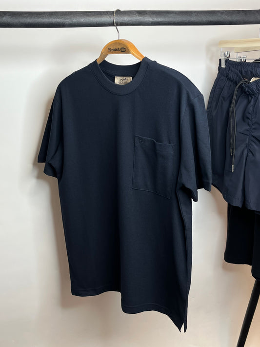 Hermès T-Shirt met Borstzak “H” Navy
