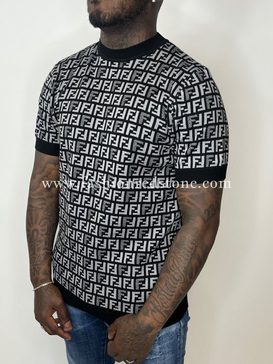 Fendi Monogram Jumper T-Shirt Black Grey