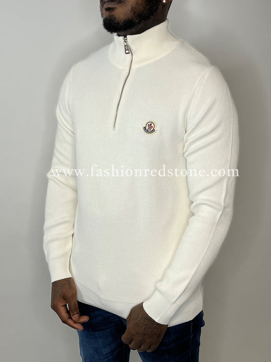 Moncler Half-Zip Sweater White