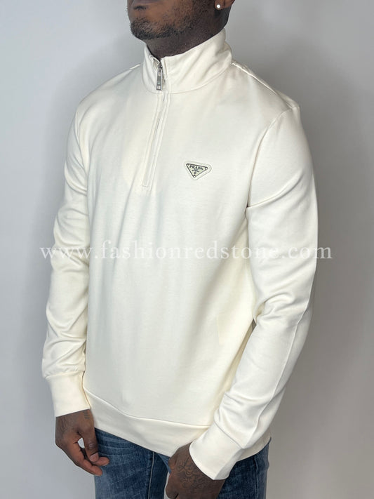 Prada Piqué Re-Nylon Half-Zip White