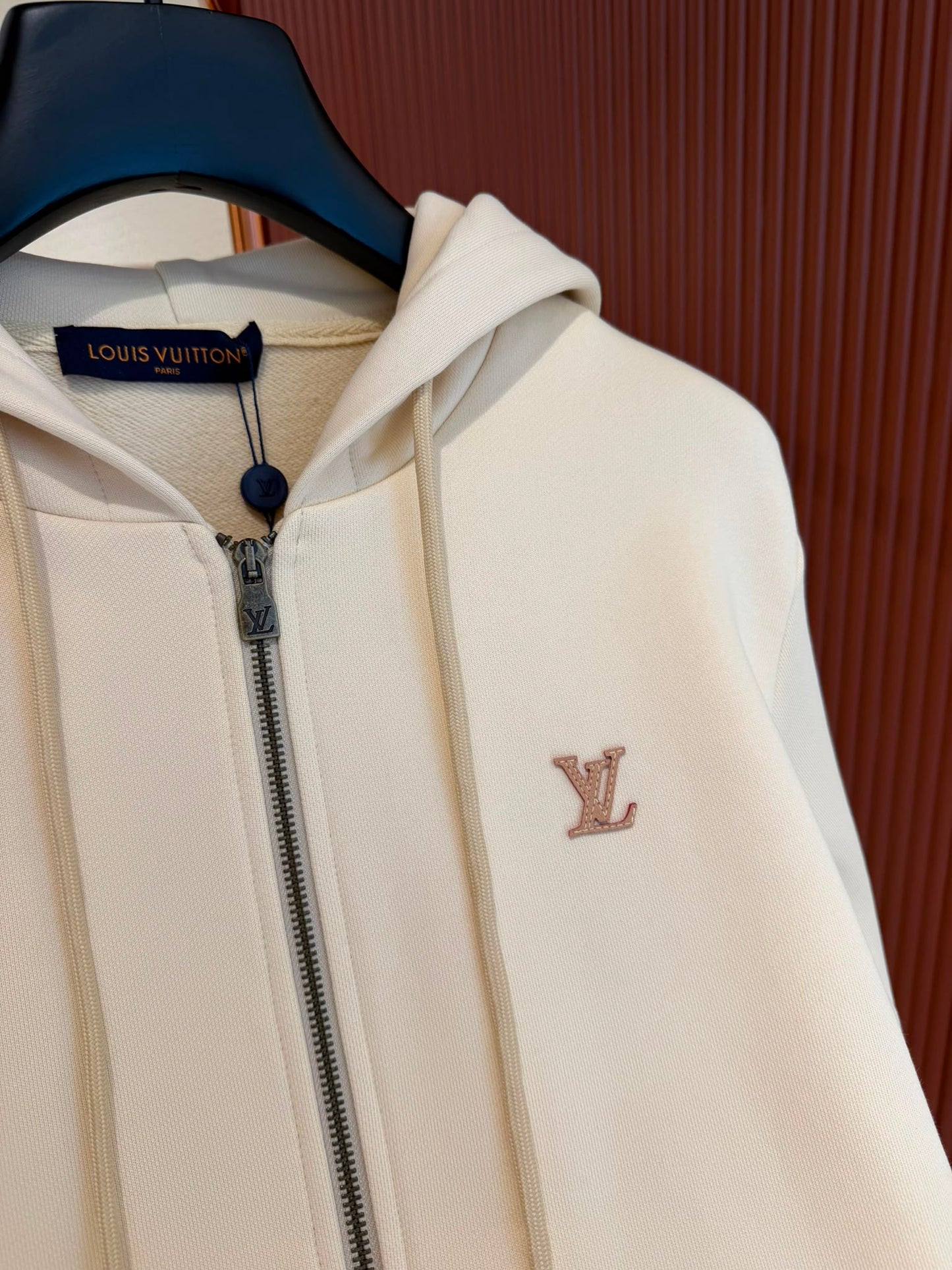 LV Zippered Hoodie with Signature Beige